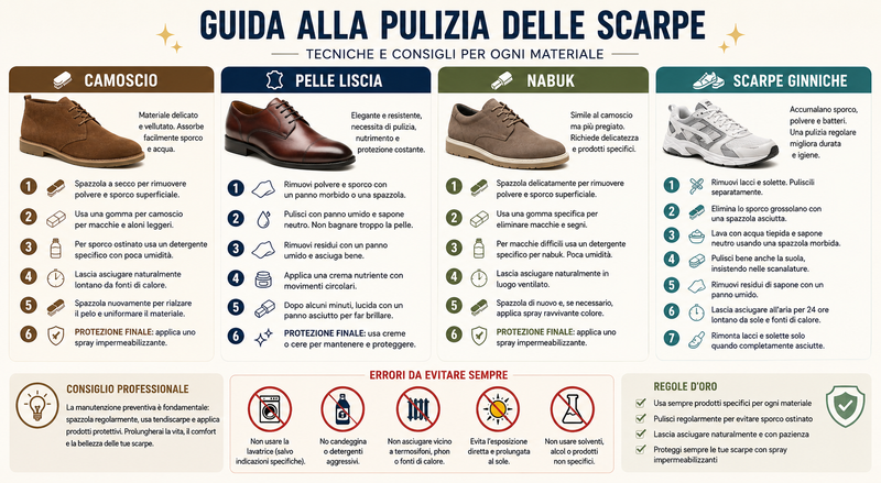 Guida Completa alla Pulizia di Scarpe in Camoscio, Pelle e Nabuk