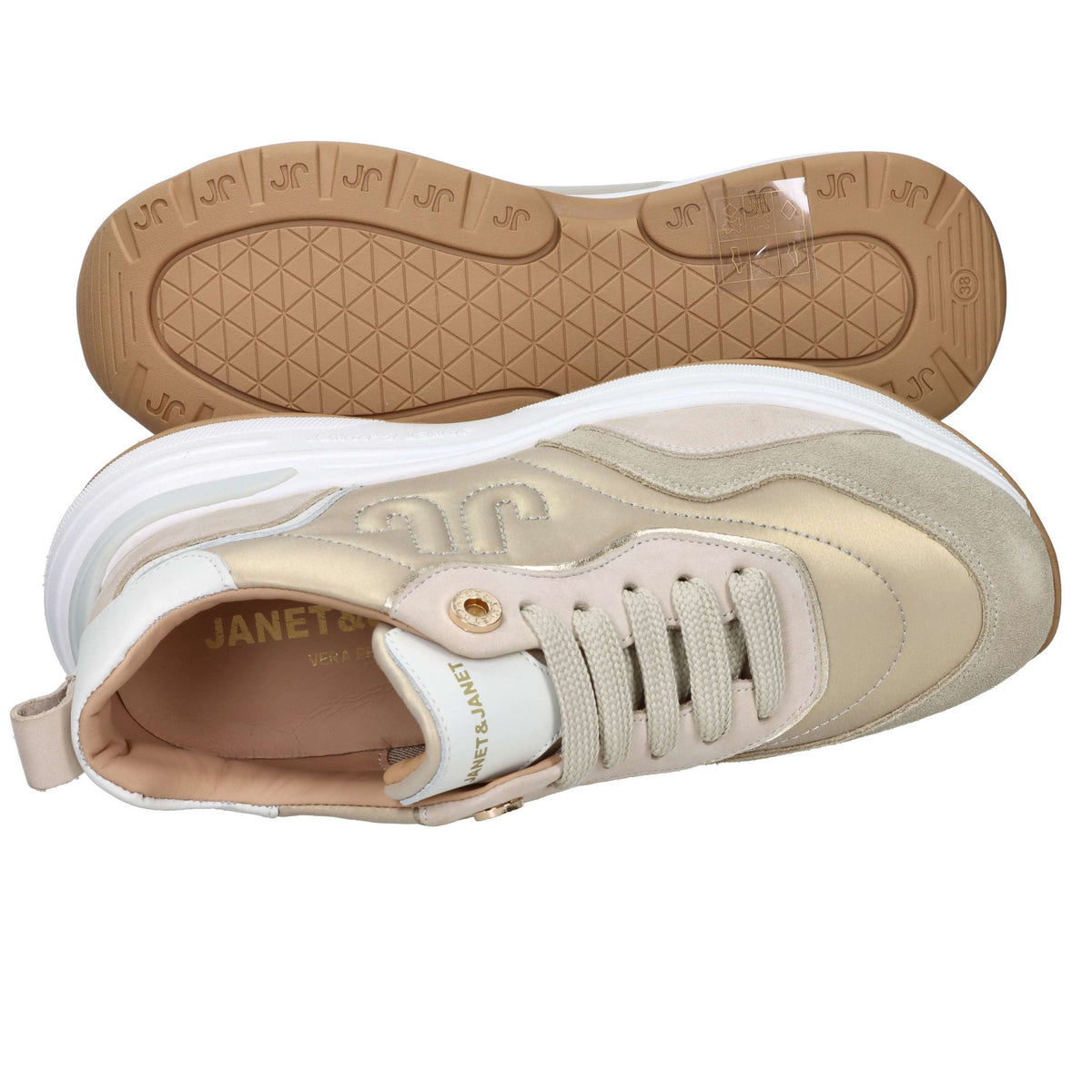 JANET & JANET Donna Sneakers bassa J-382 Beige/Oro