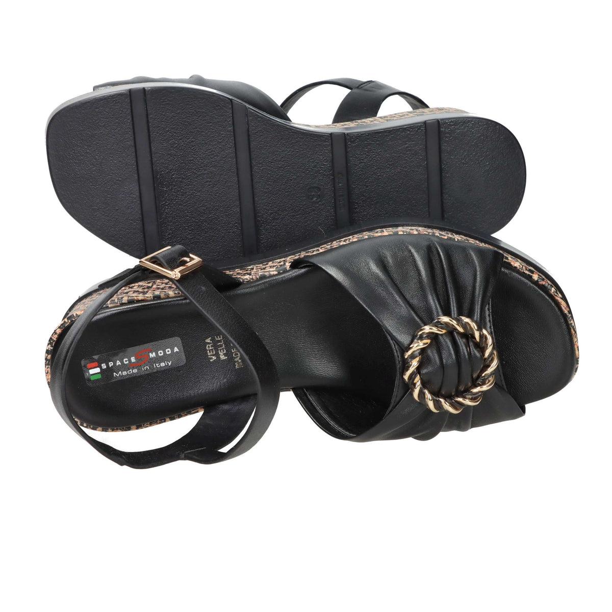 SPACE MODA Donna Sandali con zeppa 50252-E5 Nero