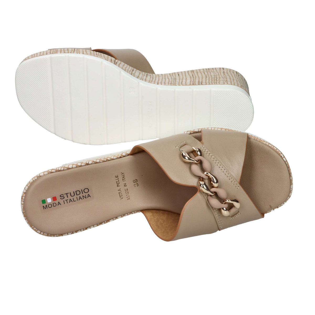 STUDIO MODA Donna Ciabatte con zeppa 51141-E5 Beige