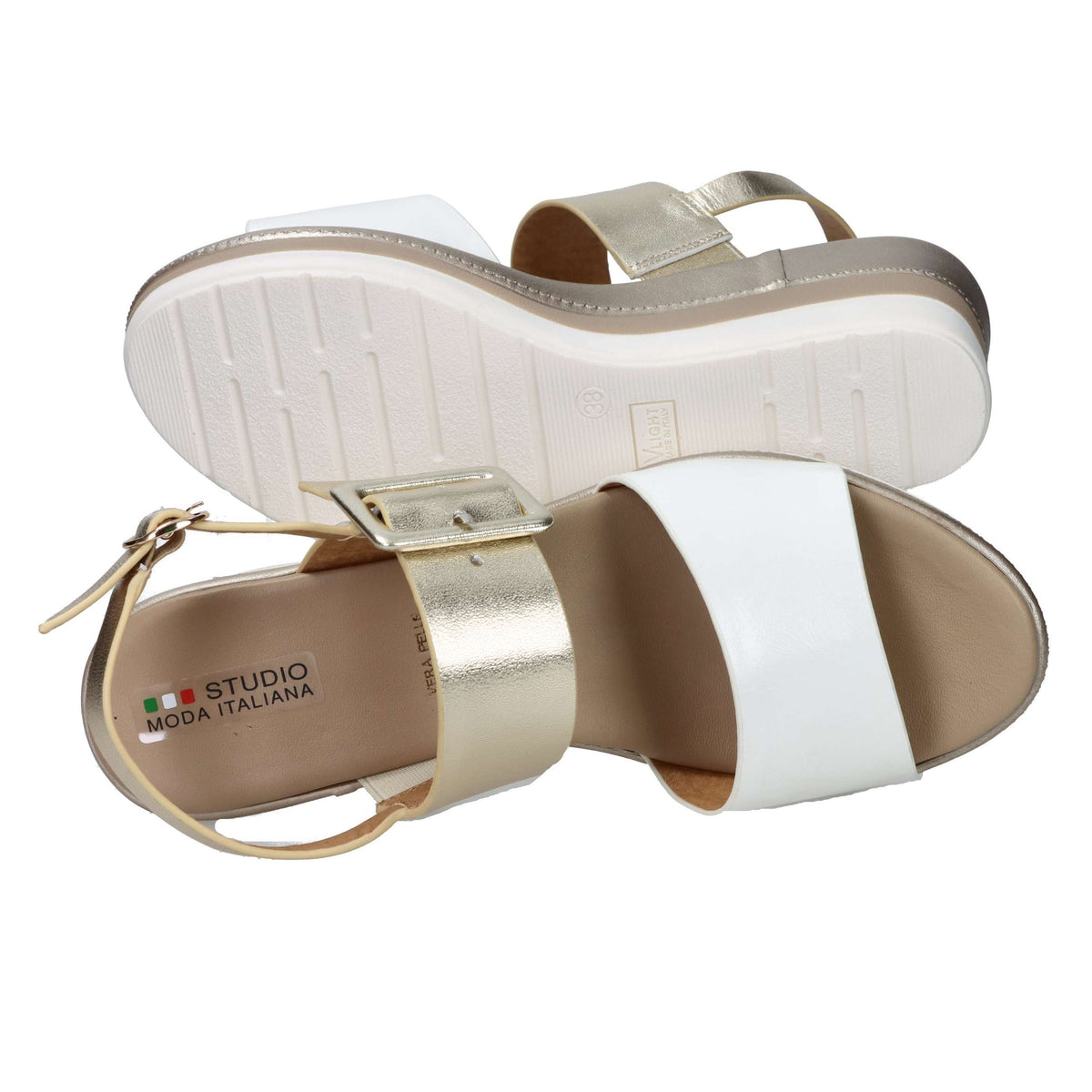 Tredy's Donna Sandali con zeppa 84215-E5 Bianco/Oro