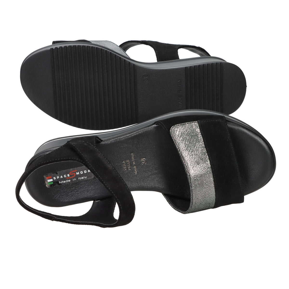 SPACE MODA Donna Sandali con zeppa 12422 Nero