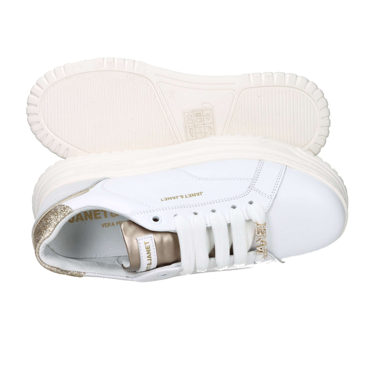 JANET & JANET Donna Sneakers bassa J-422 Bianco/Oro