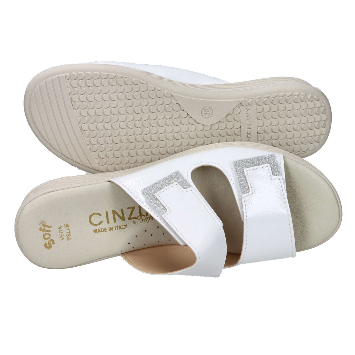 CINZIA SOFT Donna Ciabatte con zeppa LF85002 Bianco/Argento
