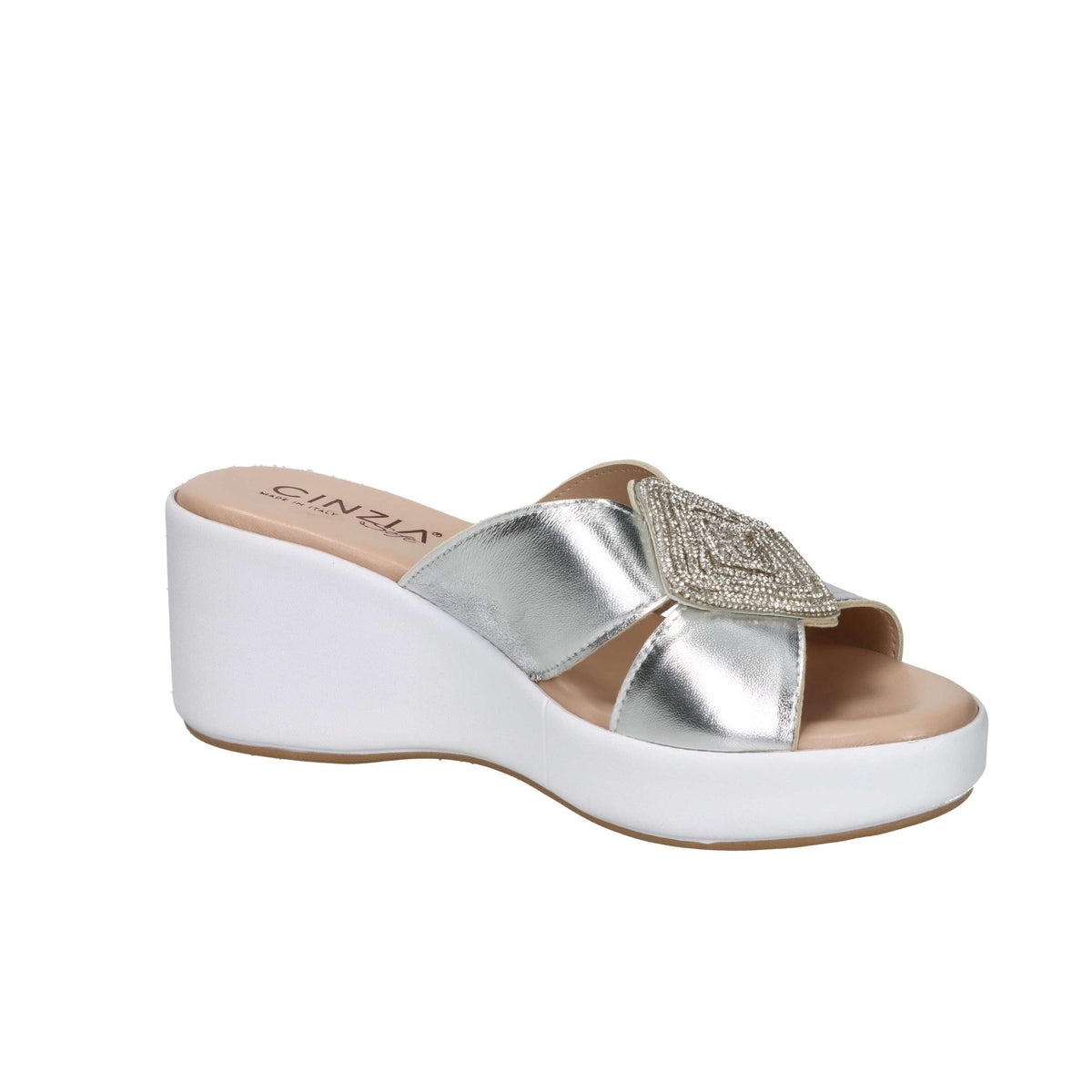 CINZIA SOFT Donna Ciabatte con zeppa TS61312 Argento