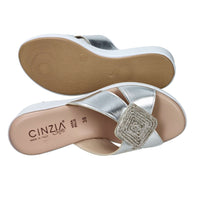 CINZIA SOFT Donna Ciabatte con zeppa TS61312 Argento