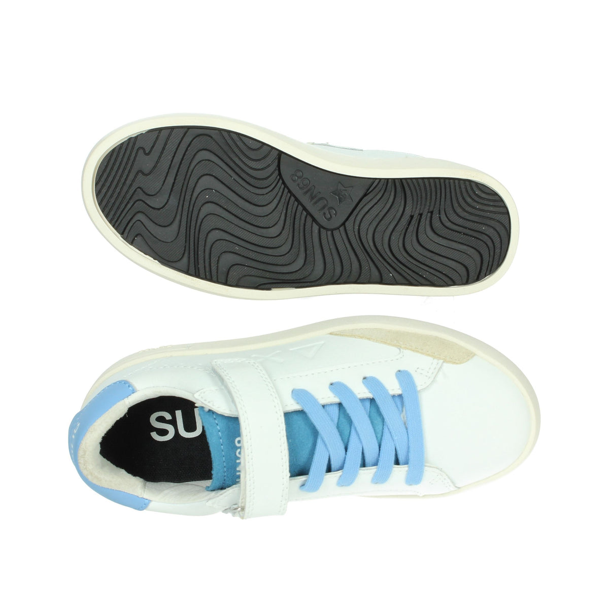 SUN68 Bambini e ragazzi Sneakers bassa Z35340K Bianco/Celeste