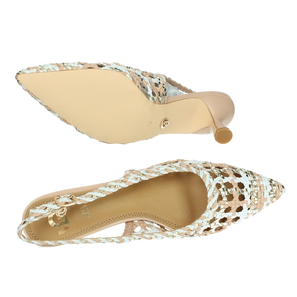 GOLD & GOLD Donna Slingback GD246 Bianco/Oro