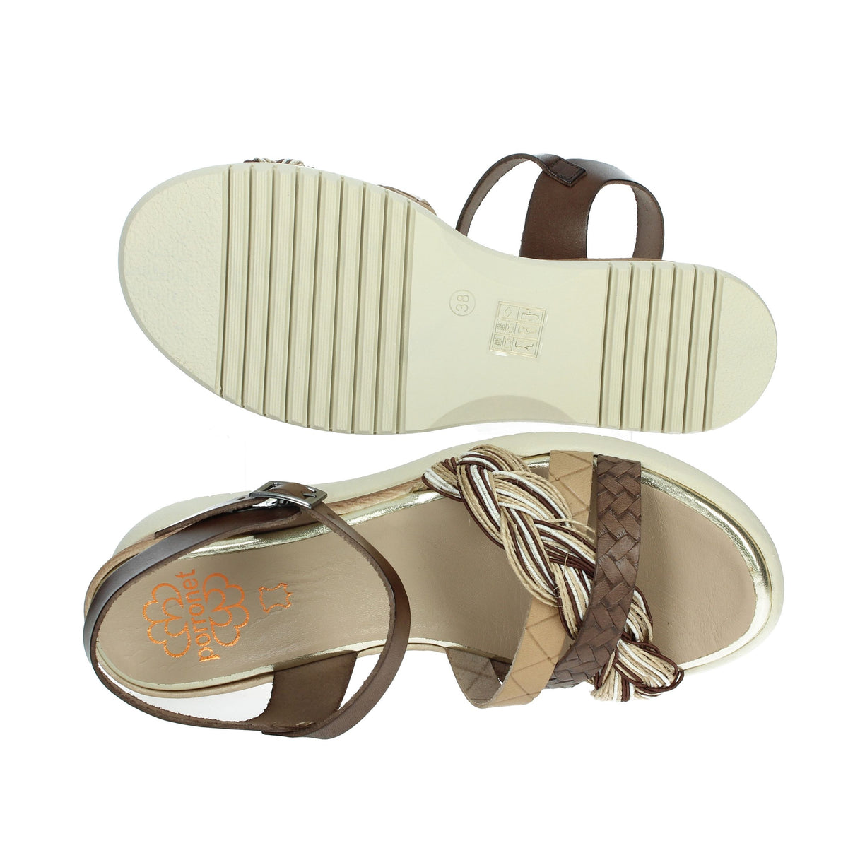 PORRONET Donna Sandali con zeppa 7043 Marrone