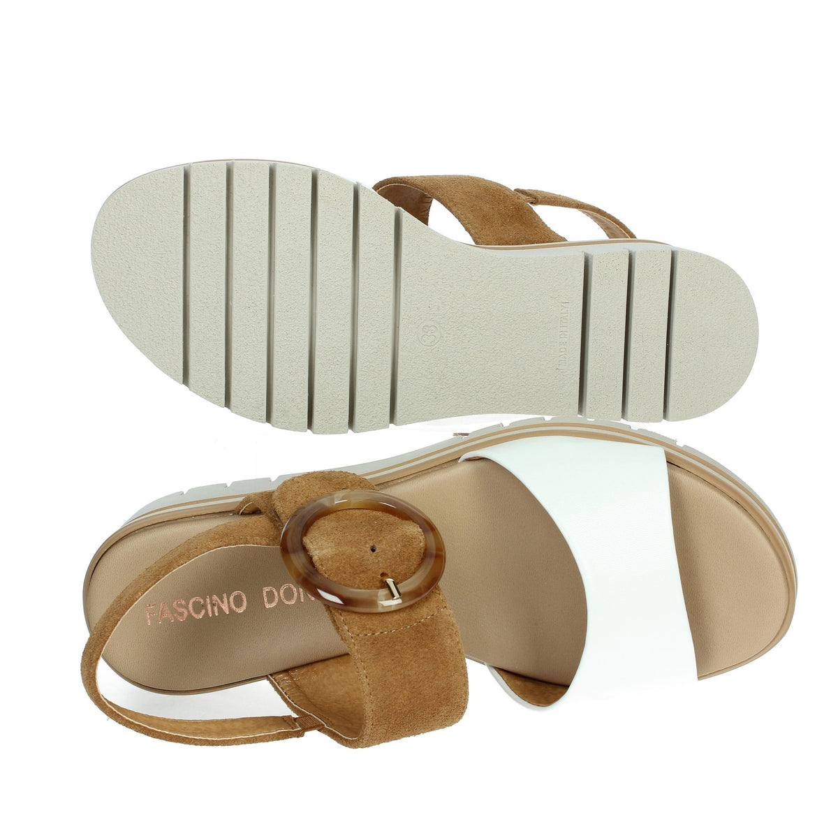 FASCINO DONNA Donna Sandali con zeppa 54244-E5 Bianco/Cuoio