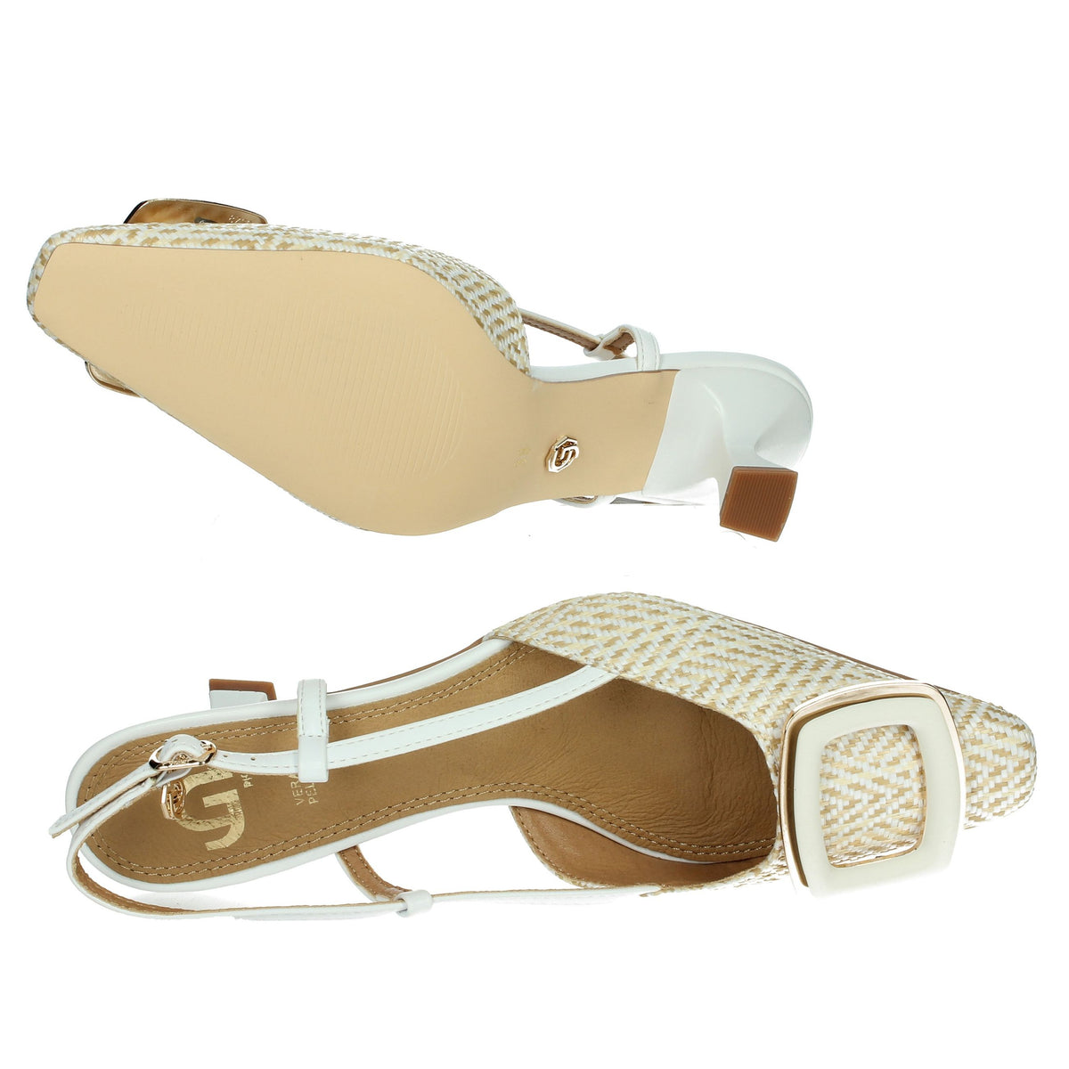 GOLD & GOLD Donna Slingback GP827 Bianco/Beige