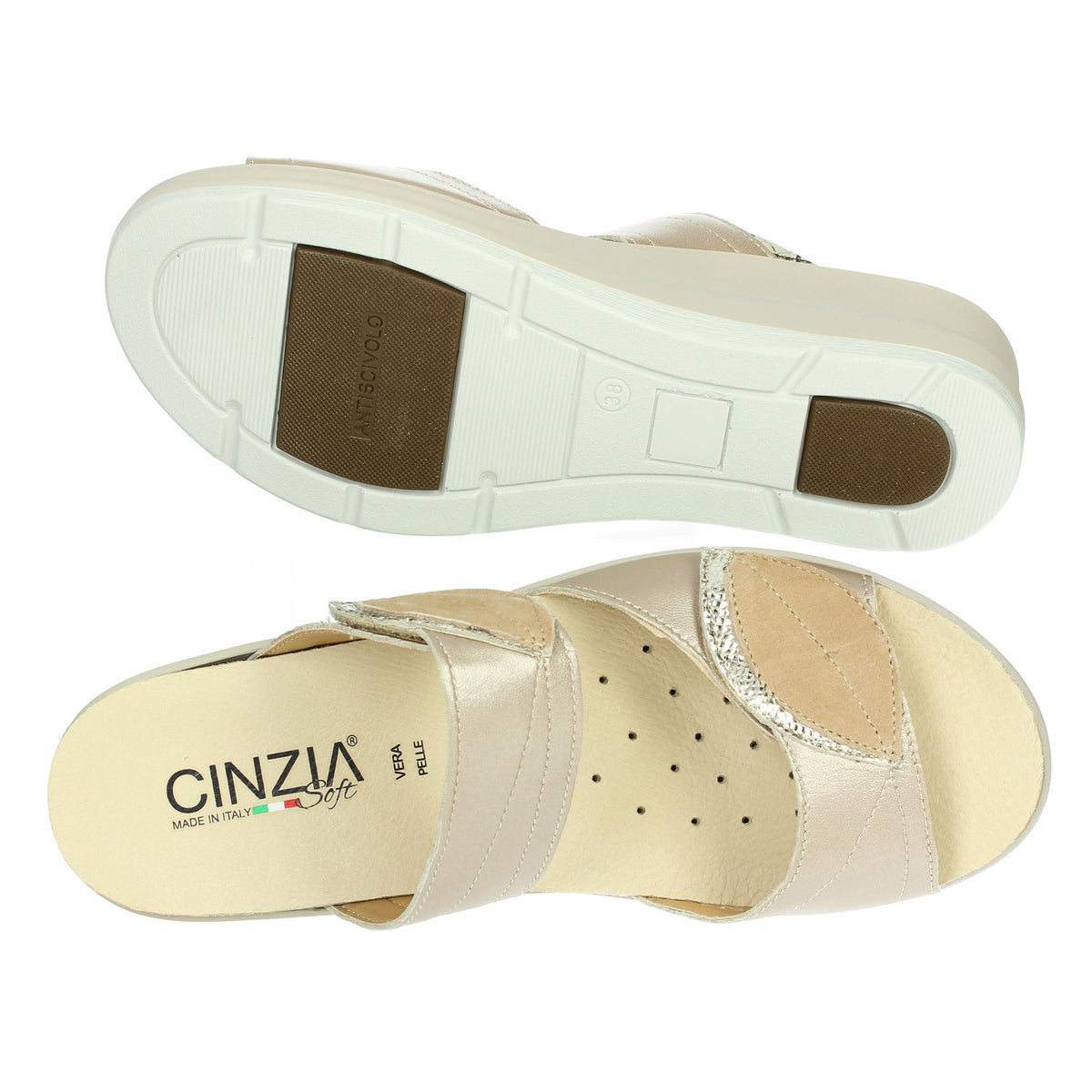 CINZIA SOFT Donna Ciabatte con zeppa IO13335 Platino
