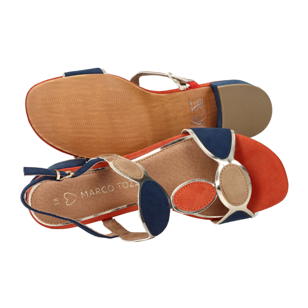 Marco Tozzi Mujer Sandalia con tacón 2-28230-42 Azul/beige