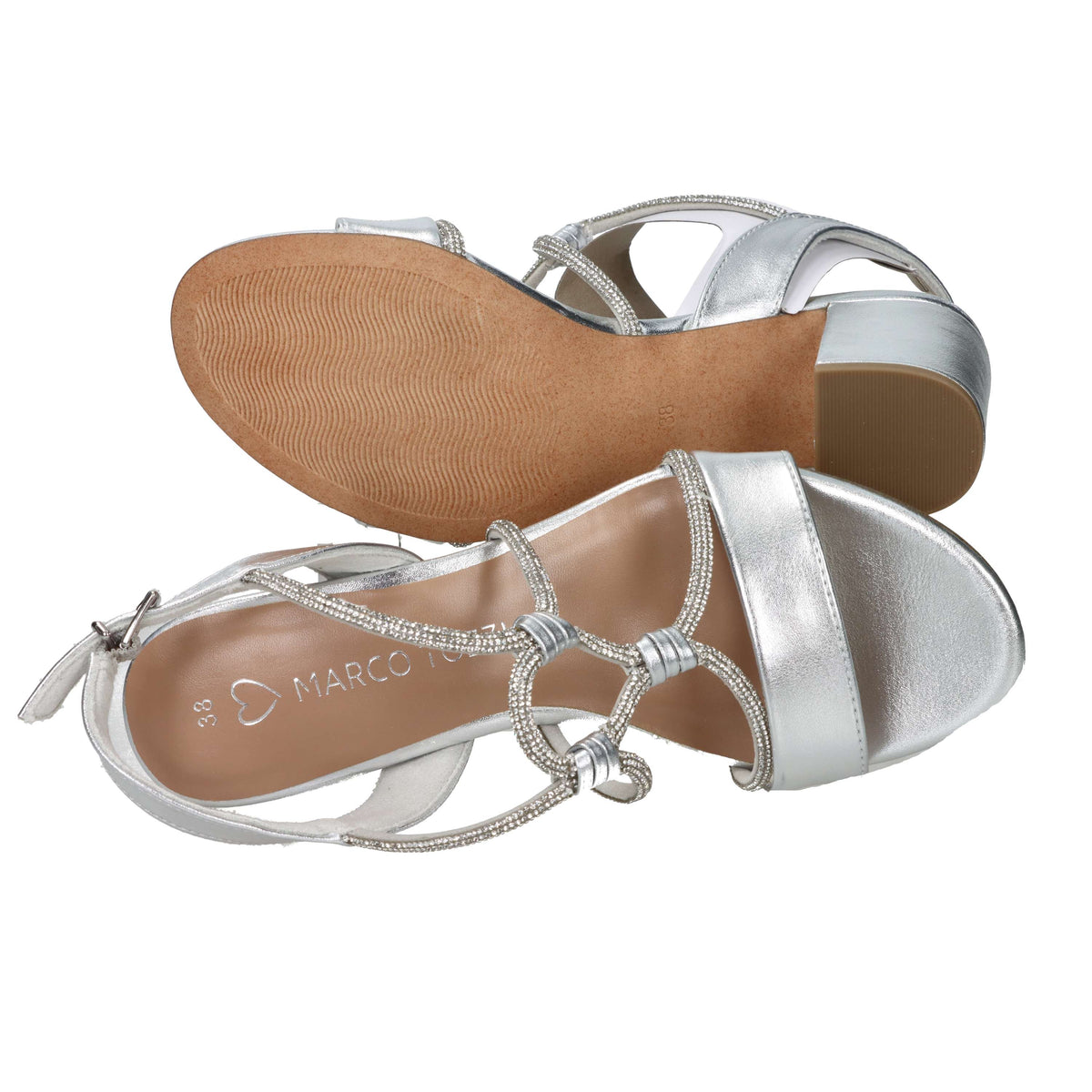 Marco Tozzi Damen Sandale mit Absatz 2-28388-46 Silber