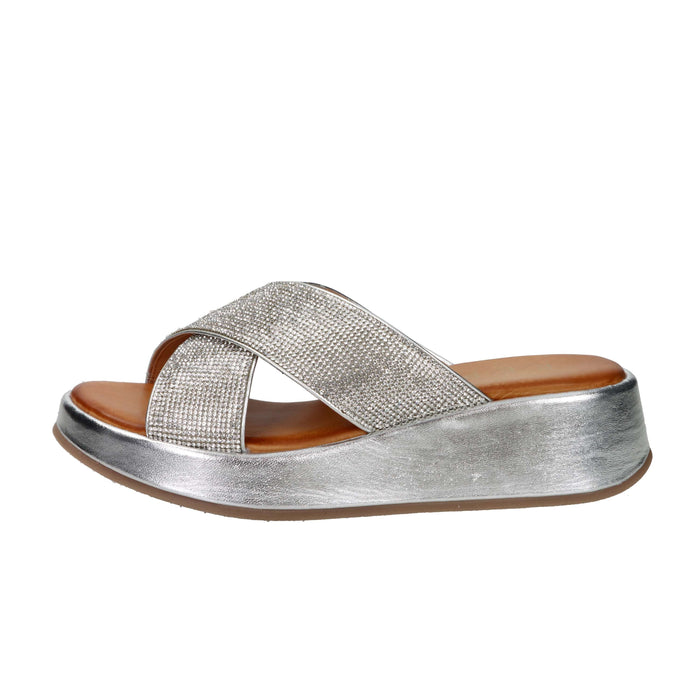 Repo Damen Hausschuhe mit Keilabsatz 55142-E5 Silber