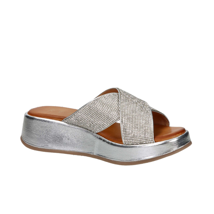 Repo Damen Hausschuhe mit Keilabsatz 55142-E5 Silber