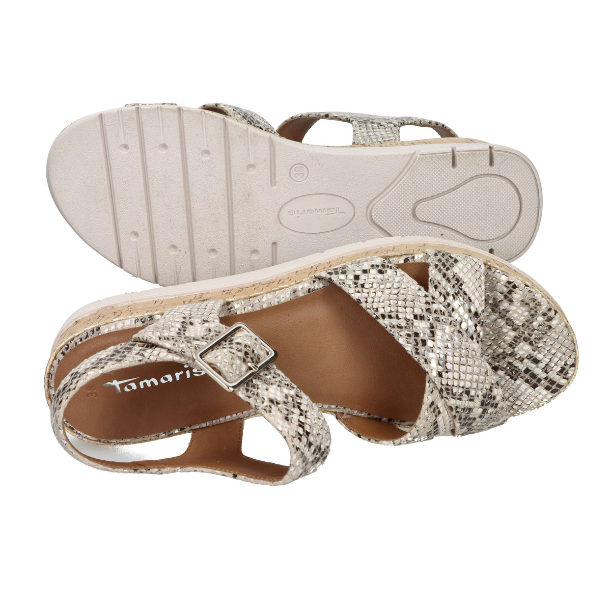 Tamaris Donna Sandalia con cuña 1-28728-46 Beige