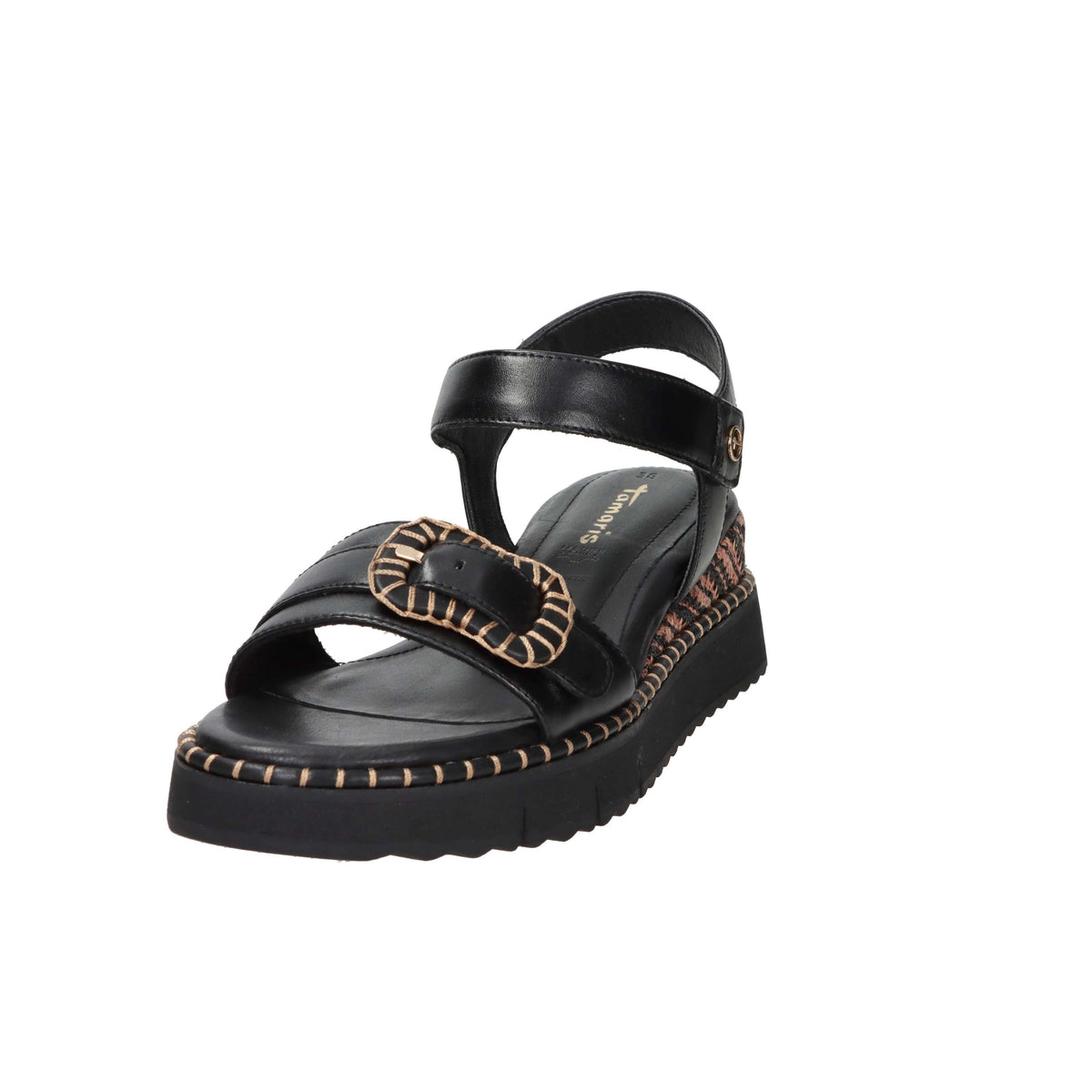 Tamaris Damen Sandale mit Keilabsatz 1-28223-46 Schwarz