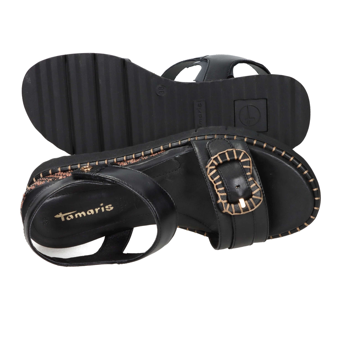 Tamaris Damen Sandale mit Keilabsatz 1-28223-46 Schwarz