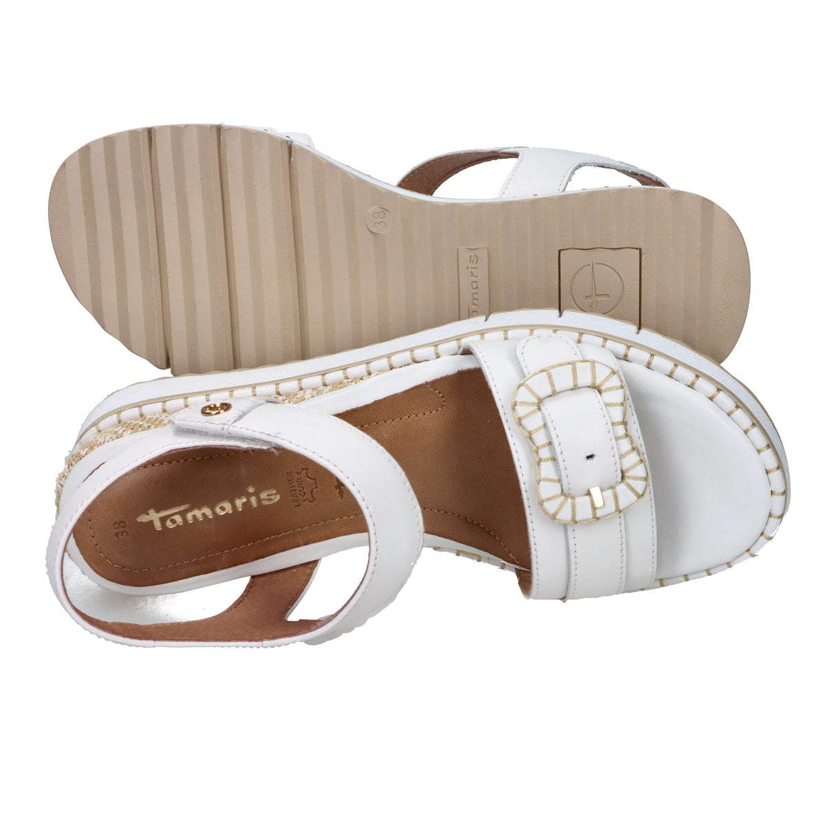 Tamaris Damen Sandale mit Keilabsatz 1-28223-46 Weiß