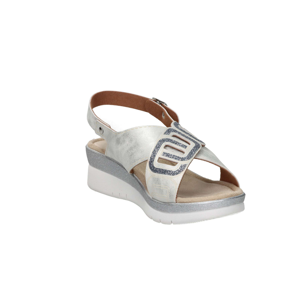 Valleverde Donna Sandalo con zeppa 52106 Bianco/Argento