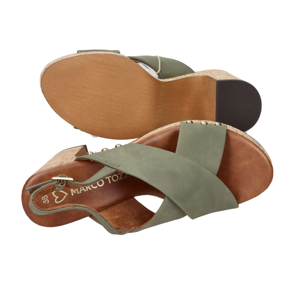 Marco Tozzi Damen Sandale mit Absatz 2-28366-46 Militärgrün
