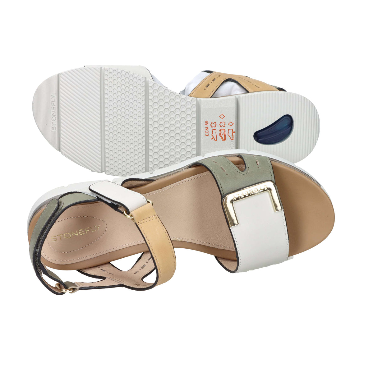 Stonefly Damen Flache Sandale 220834 Beige/Grün