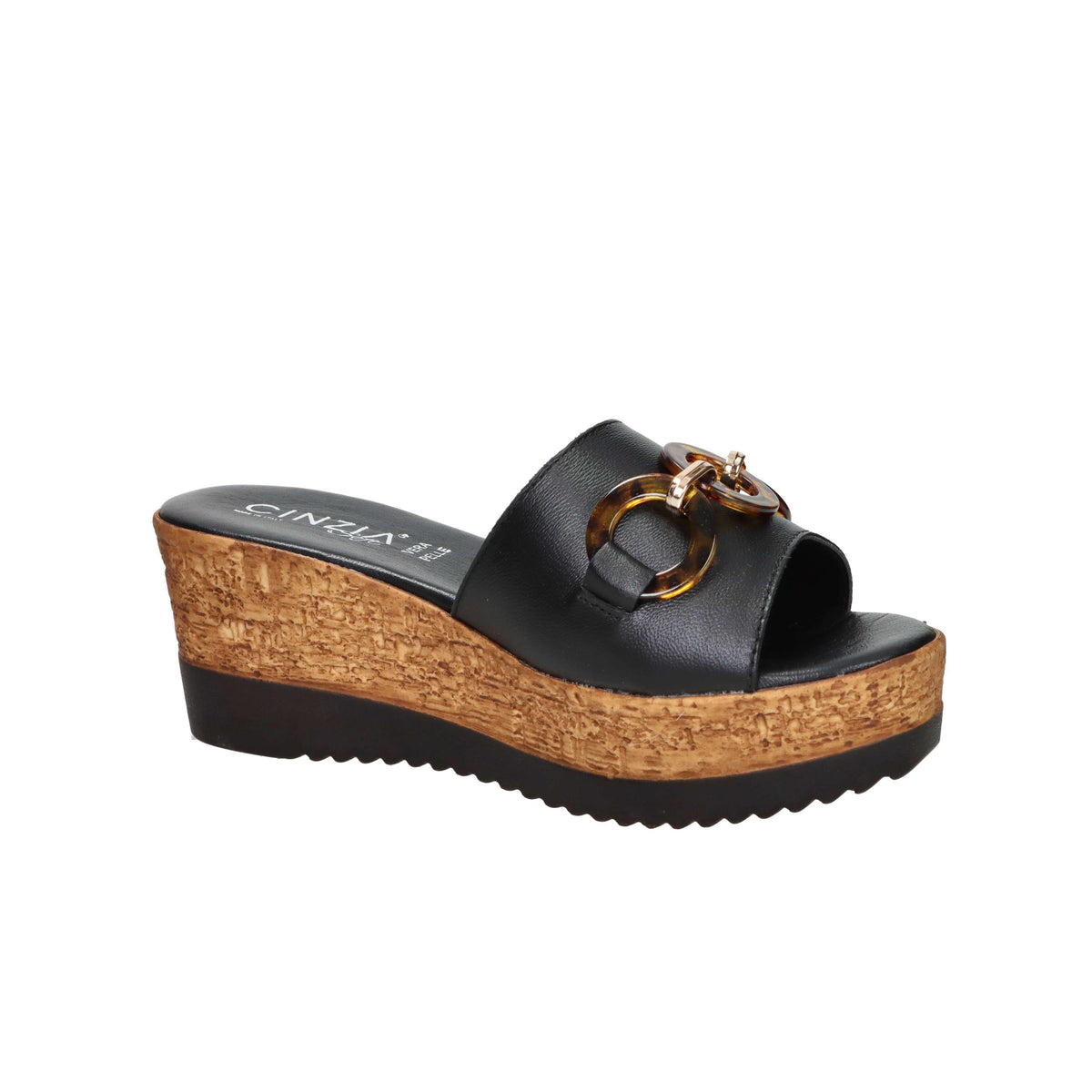 Cinzia Soft Damen Pantolette mit Keilabsatz IAF53457 Schwarz