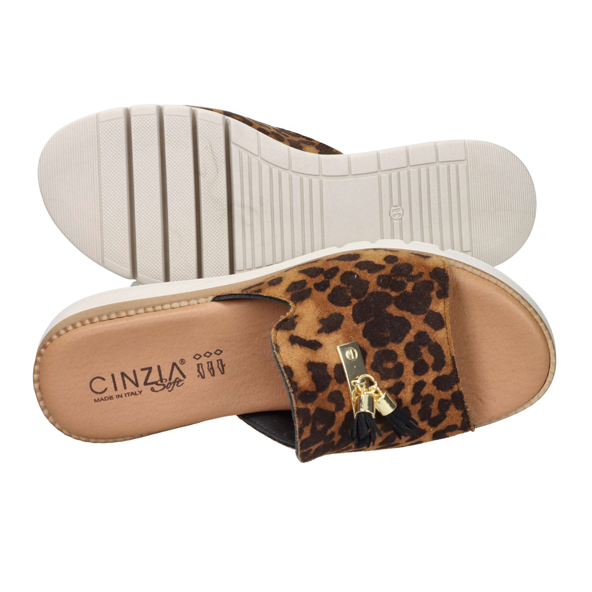 Cinzia Soft Damen Pantolette mit Keilabsatz NG2712 Leopardenmuster