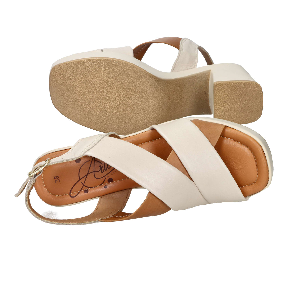 Ariel Mujer Sandalia con tacón 17236 Beige/Cuero