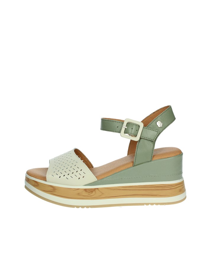 SANDALI CON ZEPPA 160531 BEIGE/VERDE