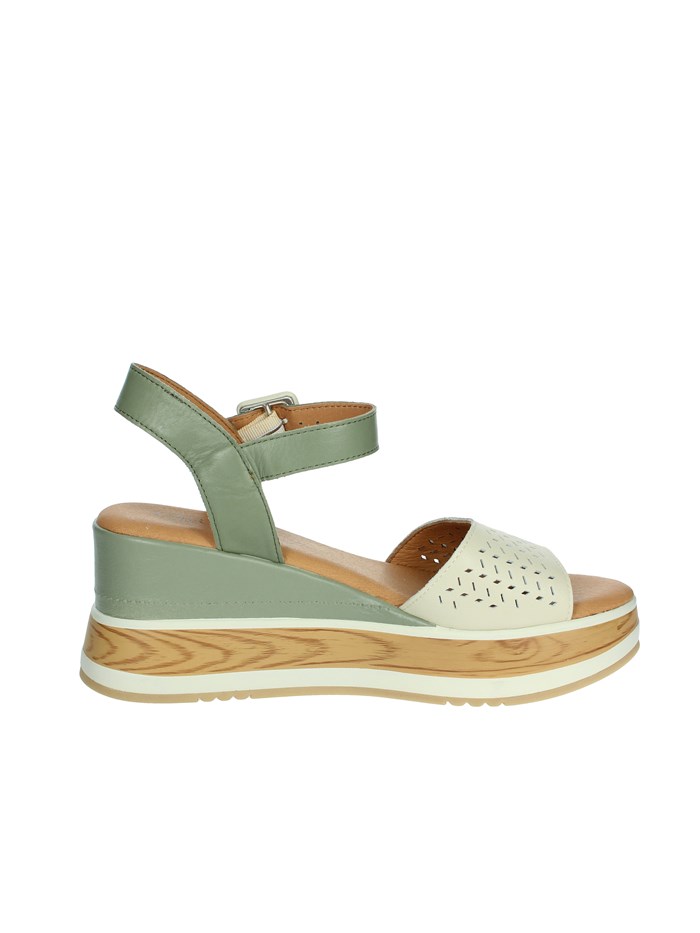 SANDALI CON ZEPPA 160531 BEIGE/VERDE