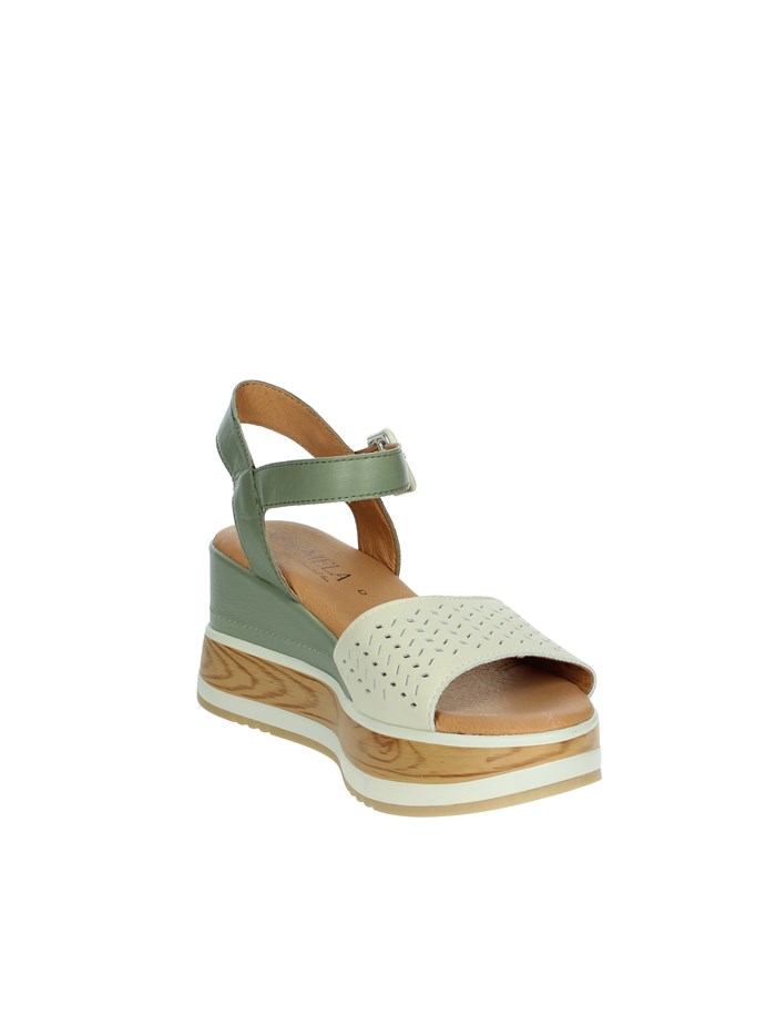 SANDALI CON ZEPPA 160531 BEIGE/VERDE