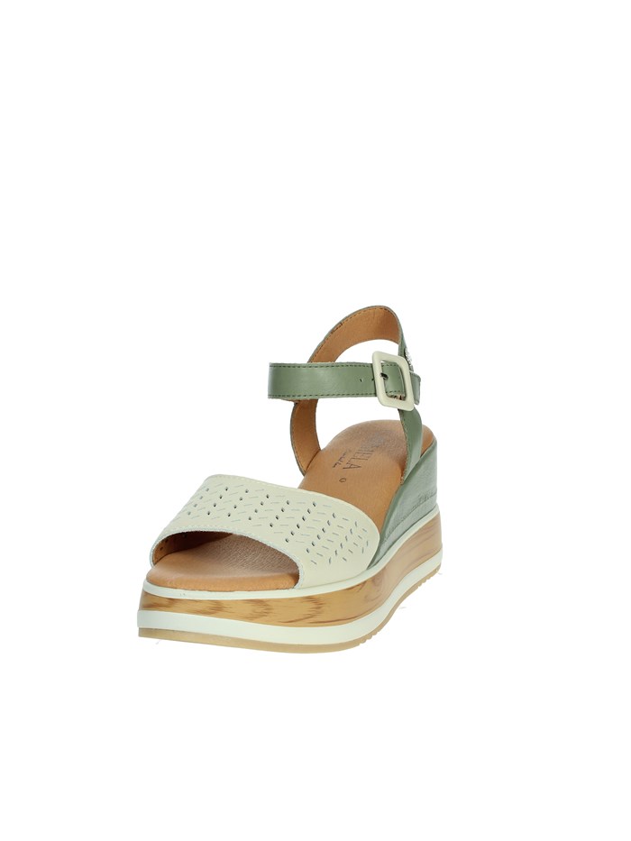 SANDALI CON ZEPPA 160531 BEIGE/VERDE