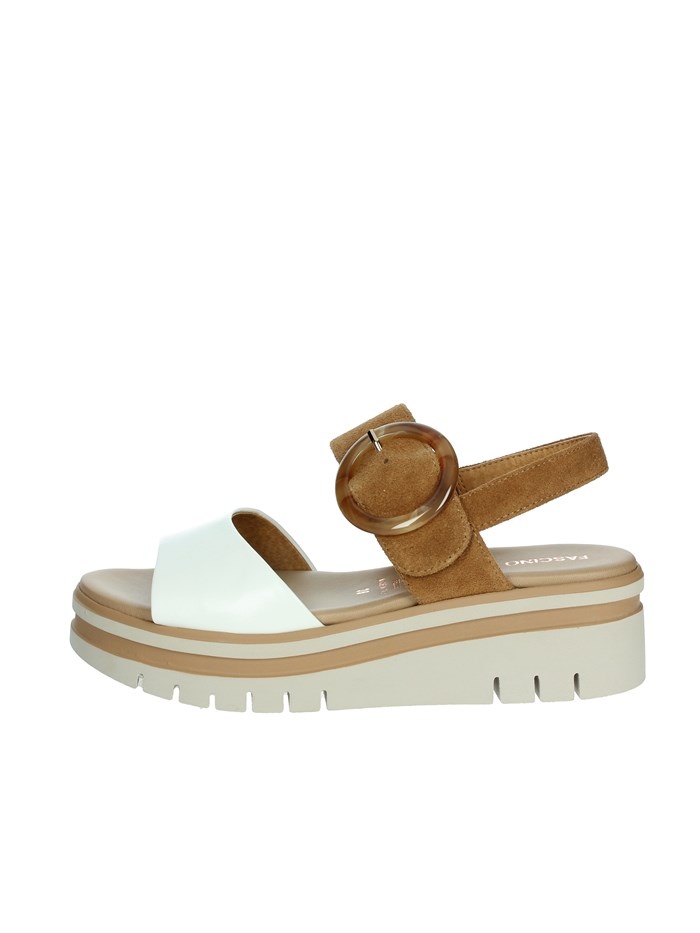 SANDALI CON ZEPPA 54244-E5 BIANCO/CUOIO
