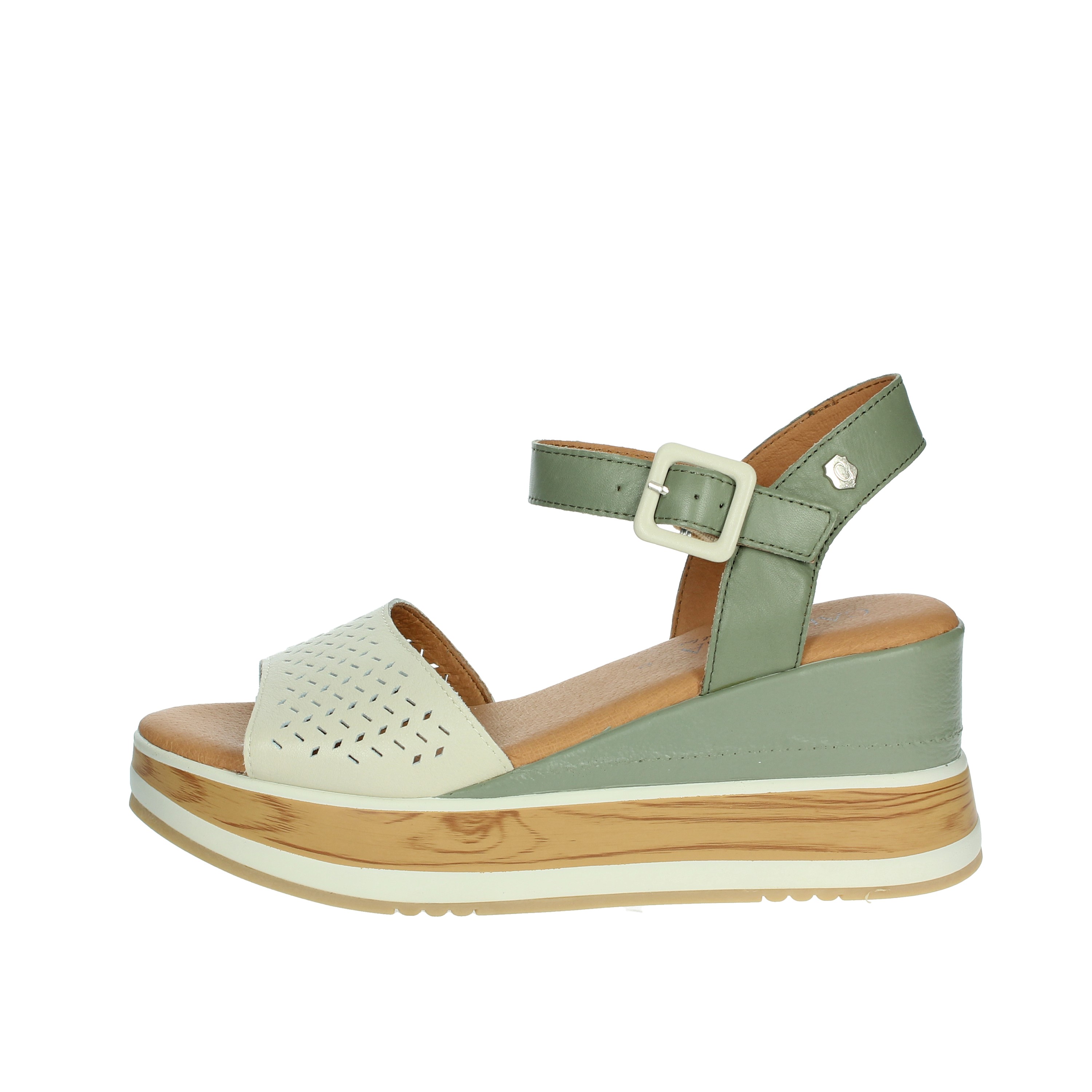 SANDALI CON ZEPPA 160531 BEIGE/VERDE