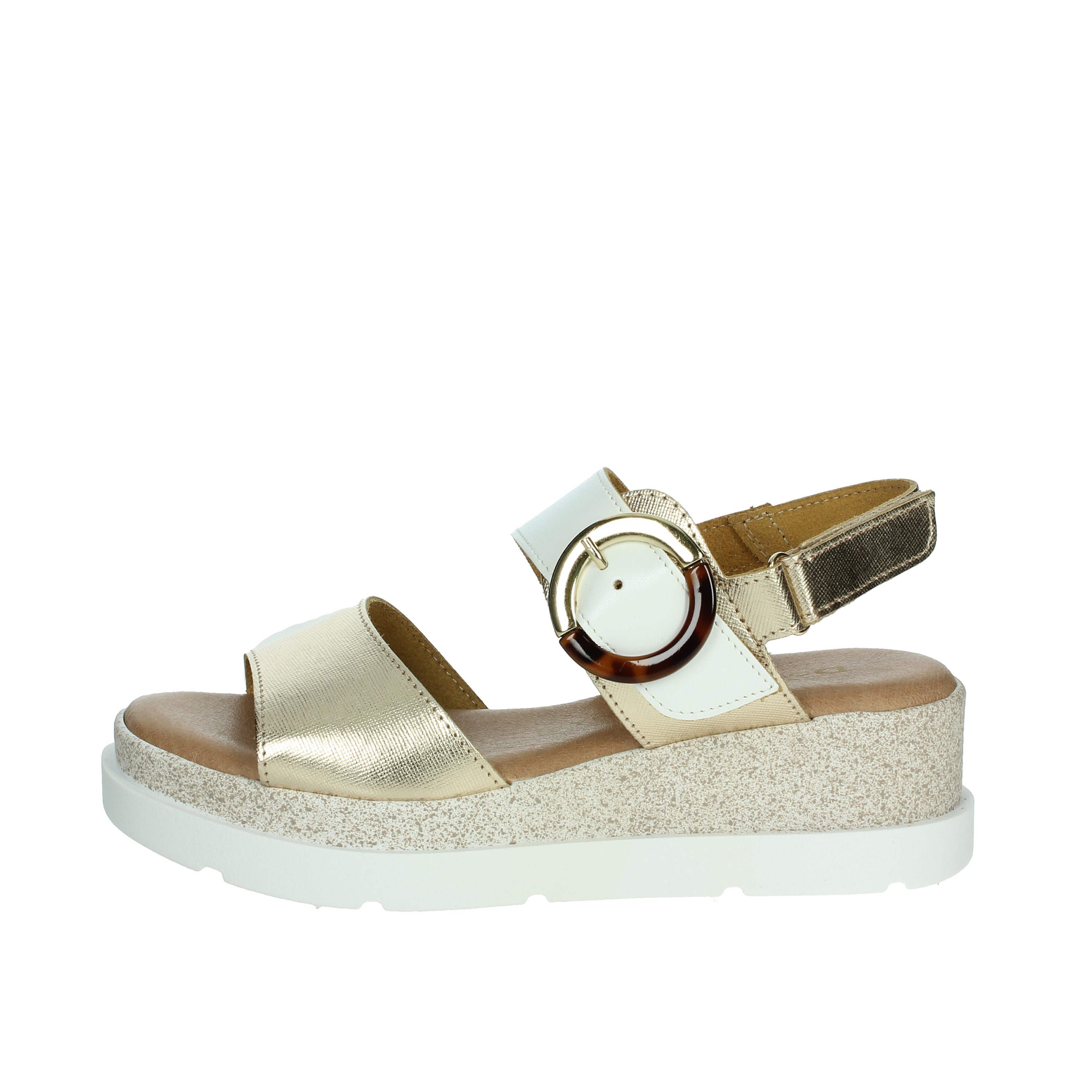 SANDALI CON ZEPPA 255685DP BIANCO/ORO