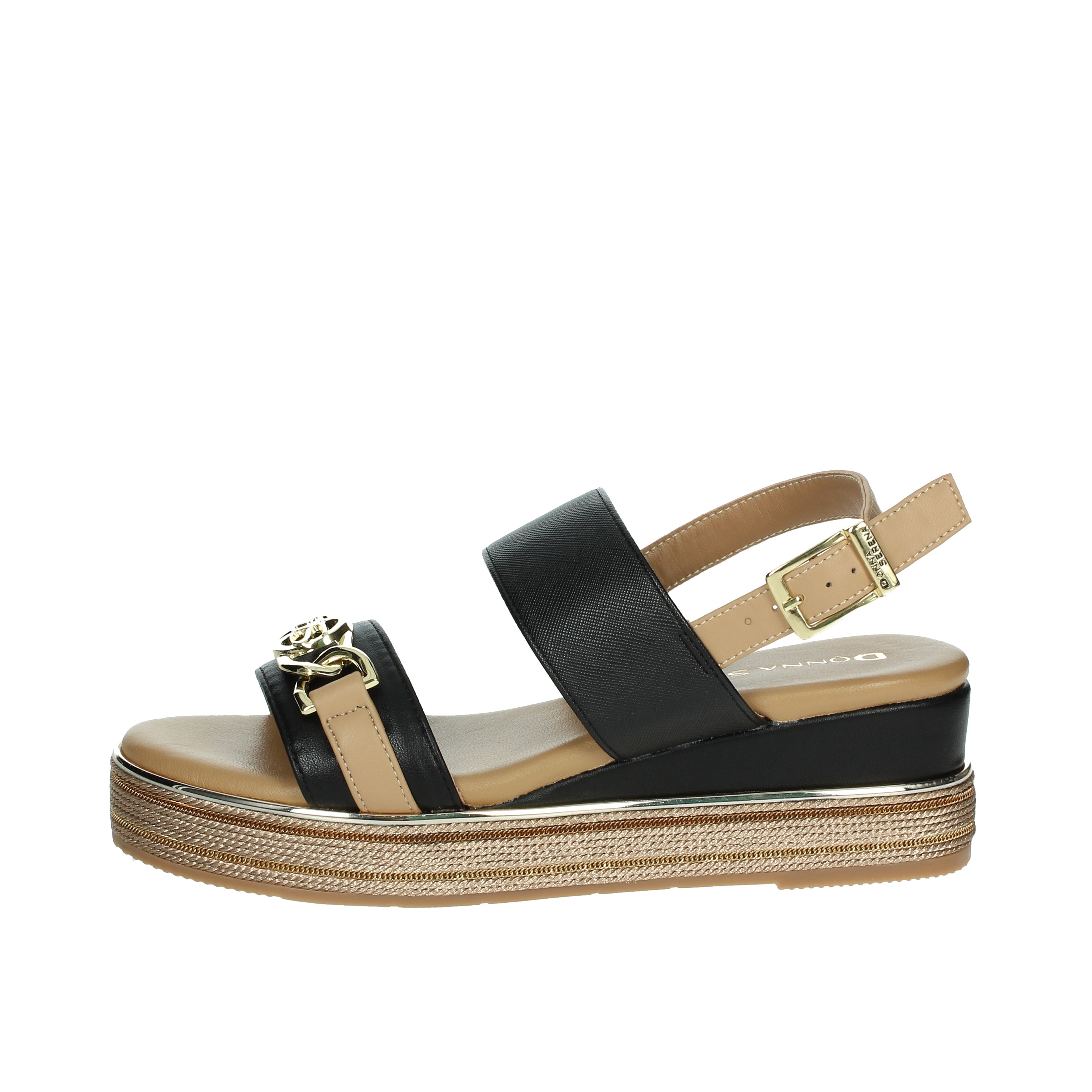SANDALI CON ZEPPA 165695DM NERO/CUOIO
