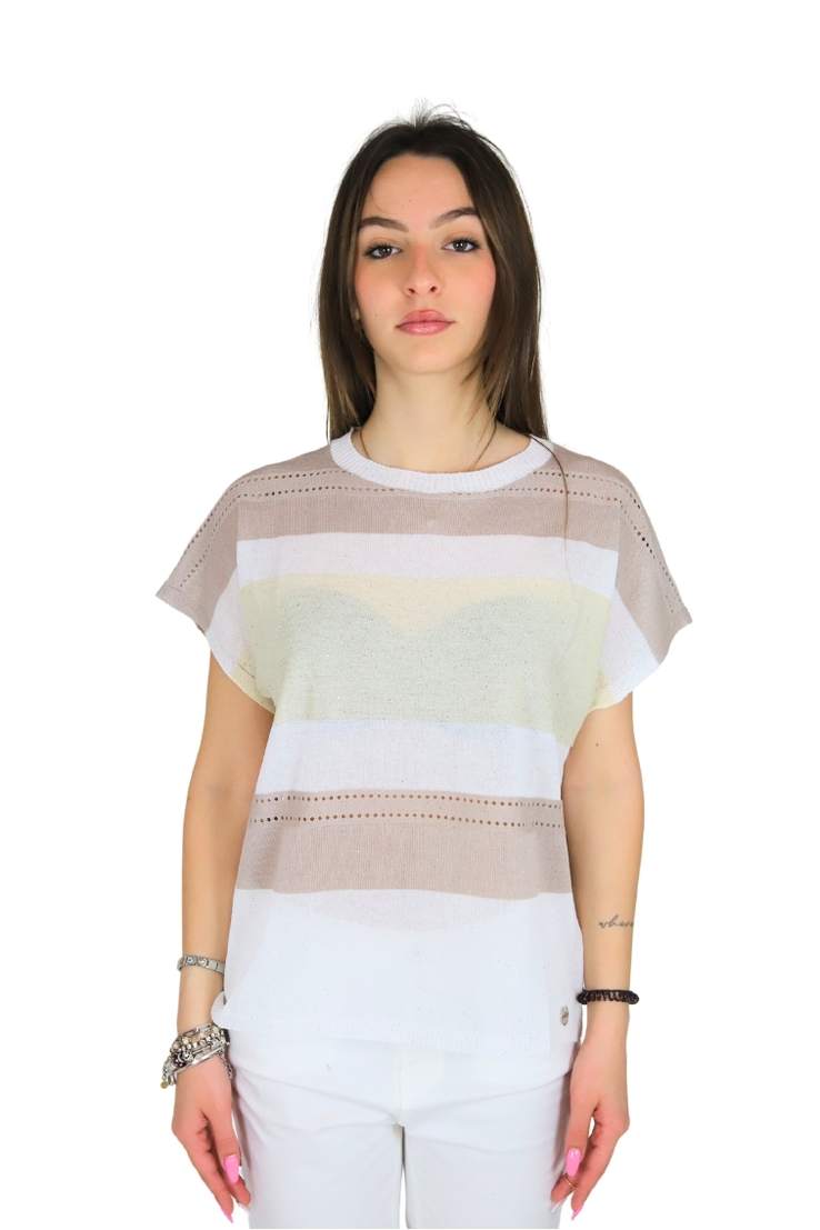 MAGLIA DKE8020 BIANCO/BEIGE